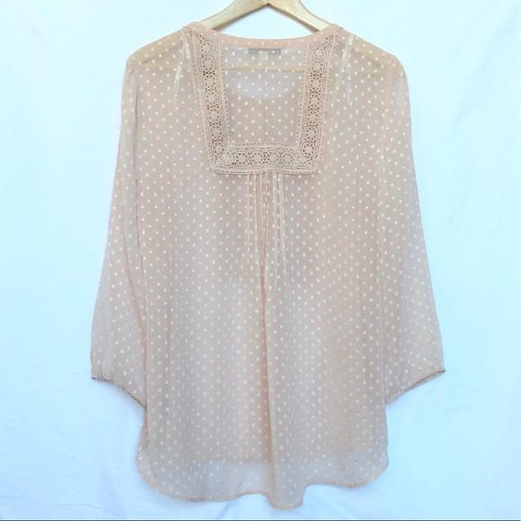 DANIEL RAINN Peach-Cream Sheer Top Size L - Picture 6 of 7